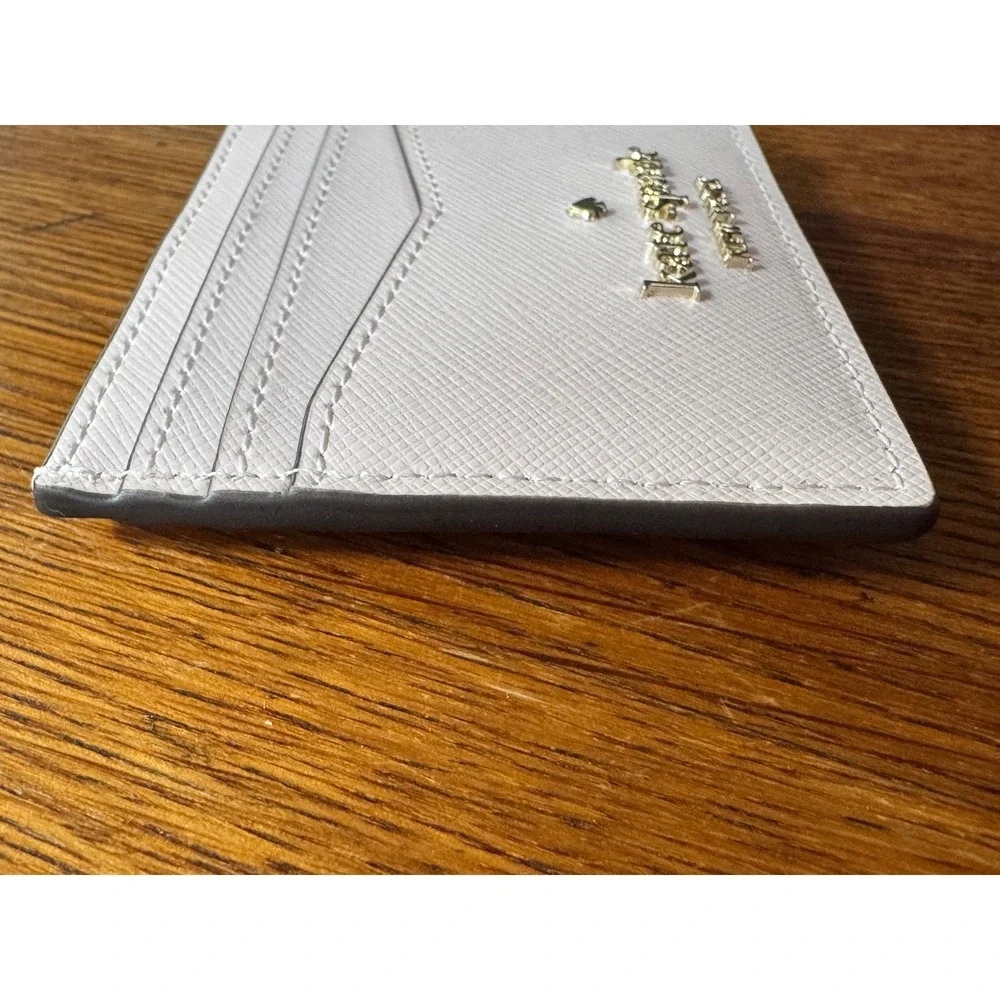 Kate Spade New York Saffiano Leather Card Holder Heart Studs Pink Light Purple - Picture 6 of 10
